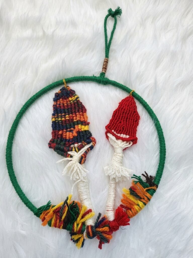 Handcrafted Woven Mushroom Hoop Wall Hanging